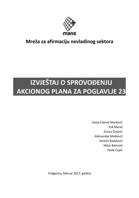 IZVJEŠTAJ O SPROVOĐENJU AKCIONOG PLANA ZA POGLAVLJE 23