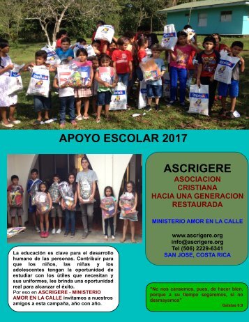 APOYO ESCOLAR 2017- ASCRIGRE, MINISTERIO AMOR EN LA CALLE