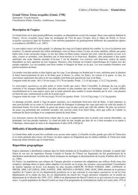 Cahiers Dhabitat Oiseaux Grand Tétras 1 Grand Tétras
