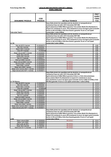 denumire produs cod produs detalii tehnice pret ... - Parchet de lux