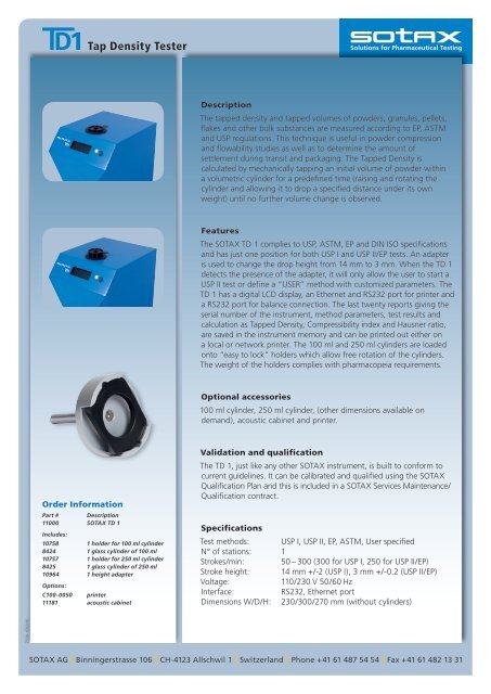 Tap Density Tester - Sotax