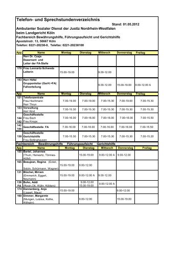 Telefon- und Sprechstundenverzeichnis - Landgericht Köln