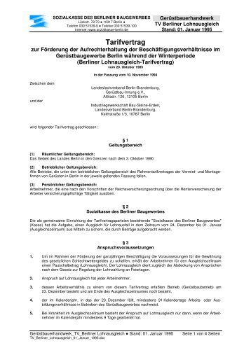 Tarifvertrag - Sozialkasse des Berliner Baugewerbes