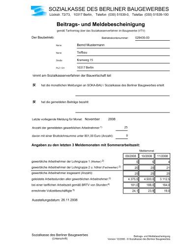 Beitrags- und Meldebescheinigung - Sozialkasse des Berliner ...