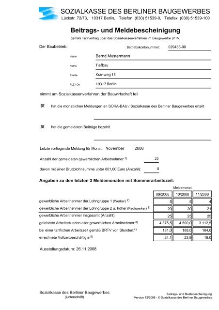 Beitrags- und Meldebescheinigung - Sozialkasse des Berliner ...