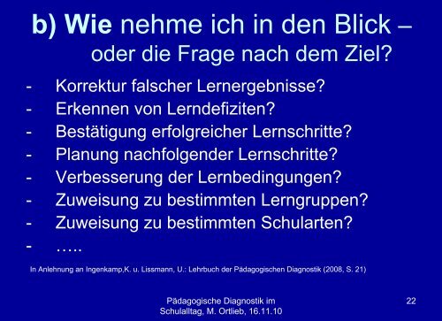 Pädagogische Diagnostik oder - Diagnostik im Schulalltag