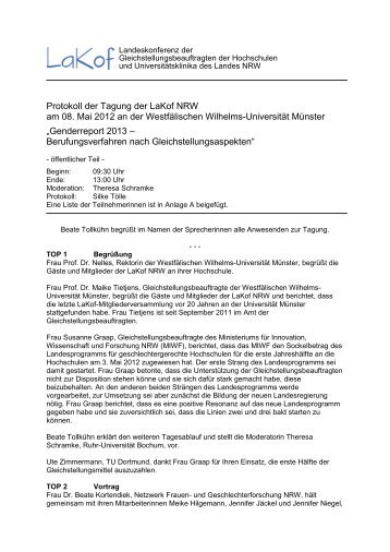 Protokoll der Tagung und Mitgliederversammlung der LaKof NRW