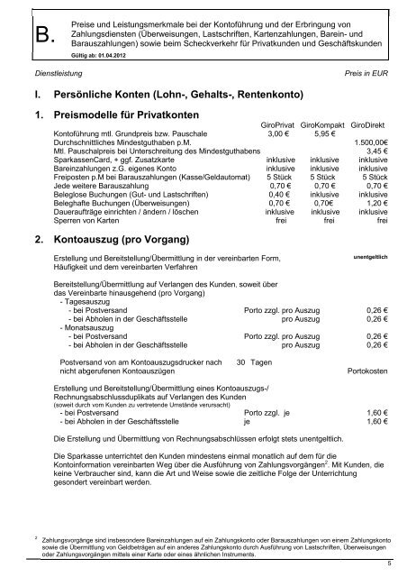 (Lohn-, Gehalts-, Rentenkonto) 1. Preismodelle für Privatkonten