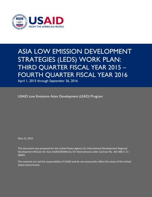 ASIA LOW EMISSION DEVELOPMENT STRATEGIES (LEDS) WORK PLAN