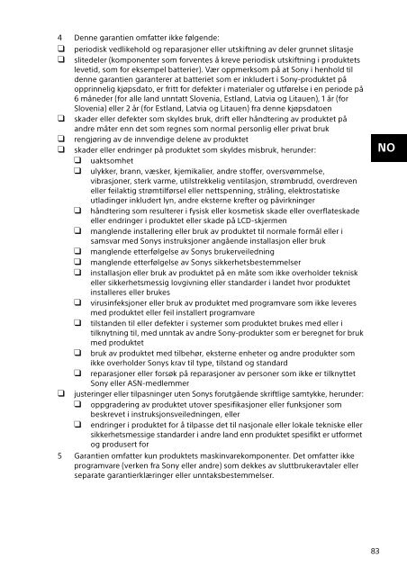 Sony SVE1711L1E - SVE1711L1E Documents de garantie Polonais