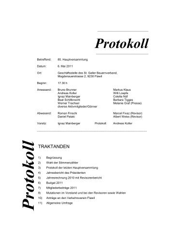 Protokoll VVF - Verkehrsverein Flawil