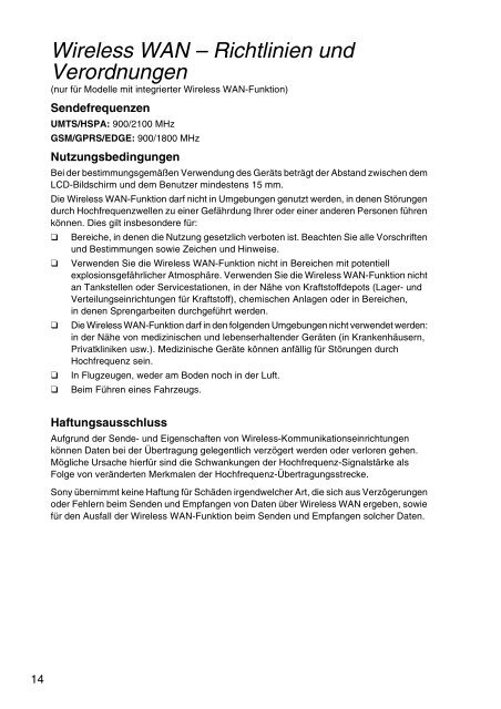 Sony VPCEJ2B1E - VPCEJ2B1E Documents de garantie Allemand