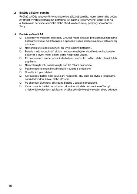 Sony VPCEJ2B1E - VPCEJ2B1E Documents de garantie Slovaque