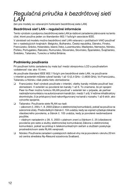 Sony VPCEJ2B1E - VPCEJ2B1E Documents de garantie Slovaque