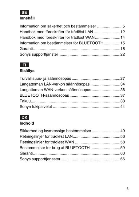 Sony VPCEJ2B1E - VPCEJ2B1E Documents de garantie Su&eacute;dois