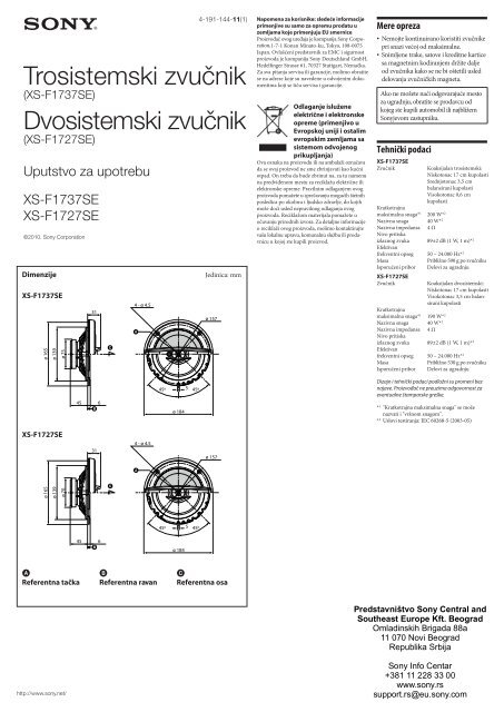 Sony XS-F1727 - XS-F1727 Mode d'emploi Serbe