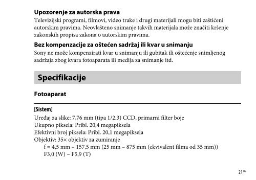 Sony DSC-H300 - DSC-H300 Mode d'emploi Bosniaque