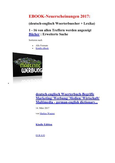 Neuerscheinungen 2017: ebooks deutsch-englisch Woerterbuecher + Lexika