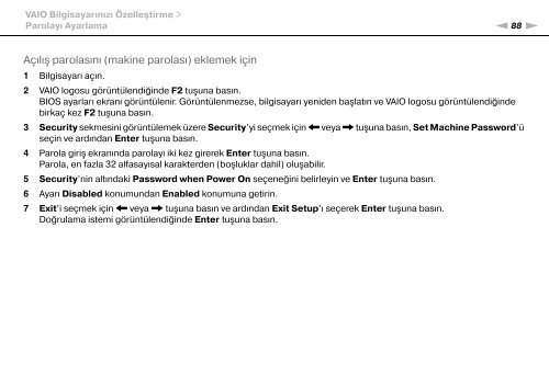 Sony VGN-FW54E - VGN-FW54E Mode d'emploi Turc