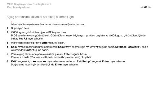 Sony VGN-FW54E - VGN-FW54E Mode d'emploi Turc