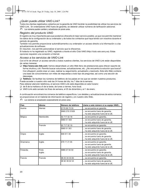 Sony VGN-NS11S - VGN-NS11S Documents de garantie Espagnol