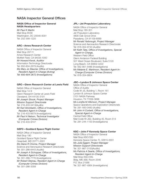 goddard space flight center directory