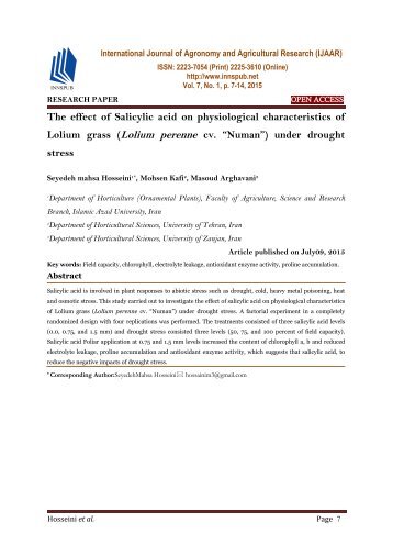 The effect of Salicylic acid on physiological characteristics of Lolium grass (Lolium perenne cv. “Numan”) under drought stress