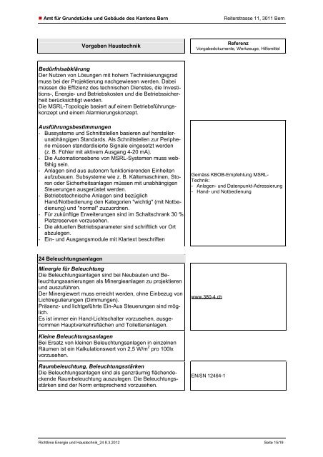 Richtlinie Energie und Haustechnik - Kanton Bern