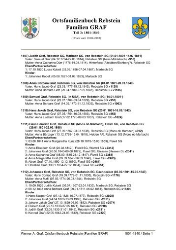 Ortsfamilienbuch Rebstein Familien GRAF