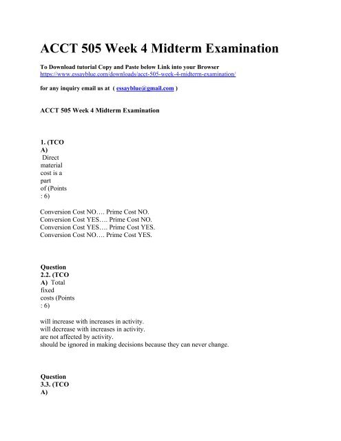 ACCT 505 Week 4 Midterm Examination