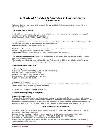 A Study of Nosodes & Sarcodes in Homoeopathy - Similima