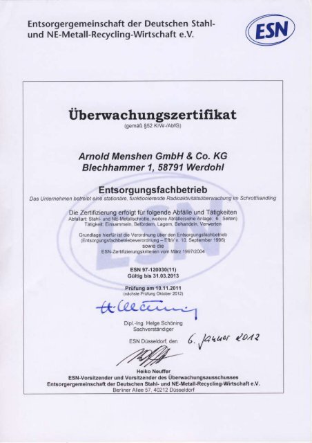 Entsorgungsfachbetrieb nach § 52 KrW-/AbfG - A. Menshen GmbH ...
