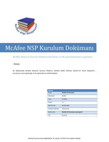 McAfee NSP Kurulum Dokümanı - Barikat İnternet Güvenliği