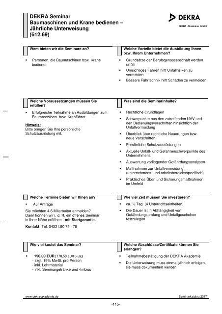 DEKRA Seminarkatalog 2017 - Schleswig-Holstein