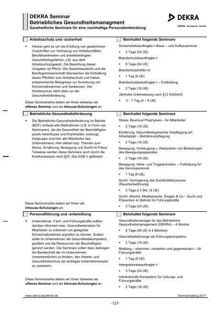 DEKRA Seminarkatalog 2017 - Schleswig-Holstein