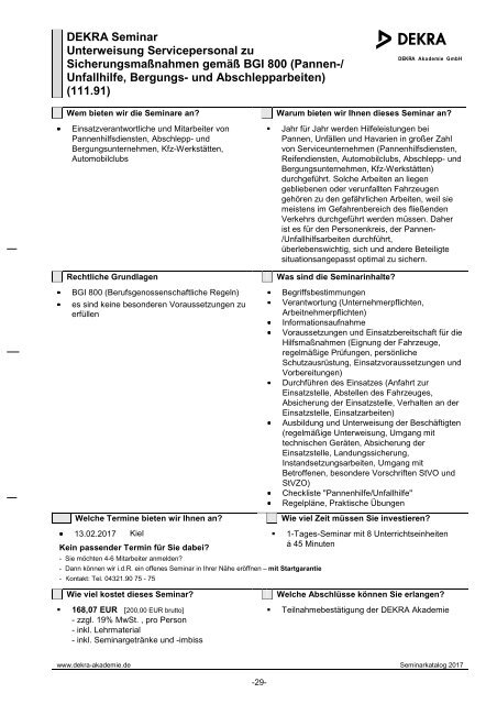 DEKRA Seminarkatalog 2017 - Schleswig-Holstein