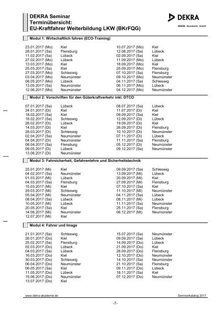 DEKRA Seminarkatalog 2017 - Schleswig-Holstein