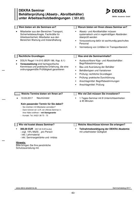 DEKRA Seminarkatalog 2017 - Schleswig-Holstein