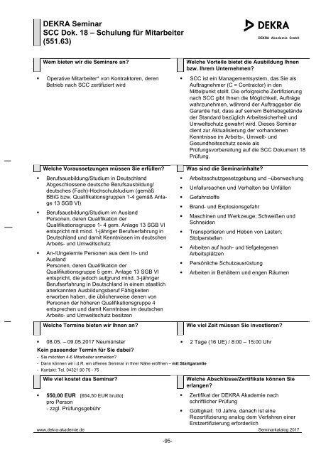 DEKRA Seminarkatalog 2017 - Schleswig-Holstein