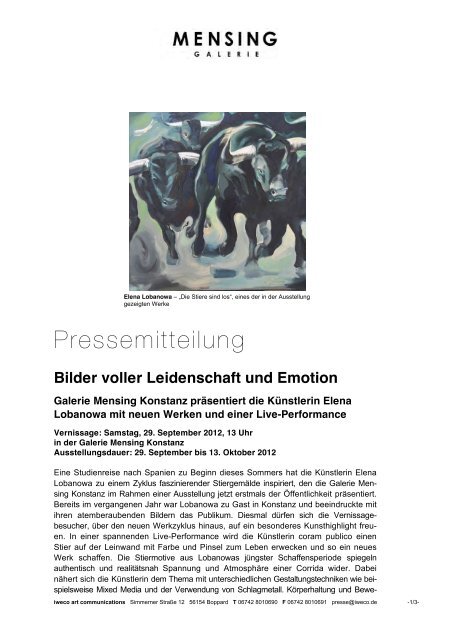 Bilder voller Leidenschaft und Emotion - Galerie Mensing