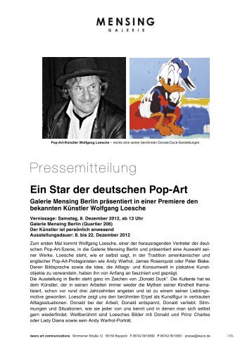 Ein Star der deutschen Pop-Art Galerie Mensing Berlin präsentiert in ...