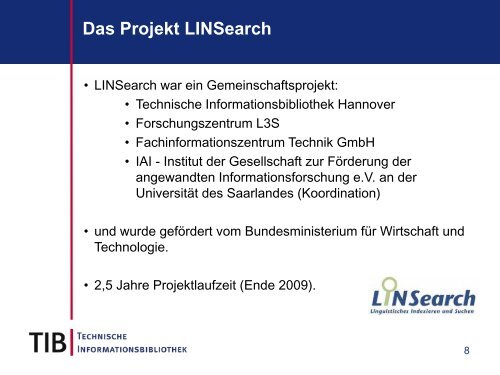 LINSearch - Linguistisches Indexieren und Suchen, Dr. Petra Mensing