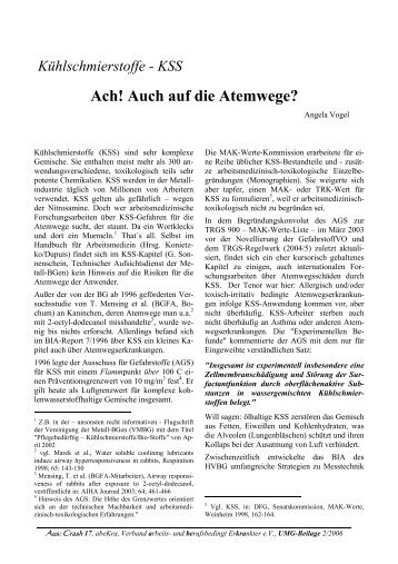 Kühlschmierstoffe - KSS Ach! Auch auf die Atemwege? - abeKra