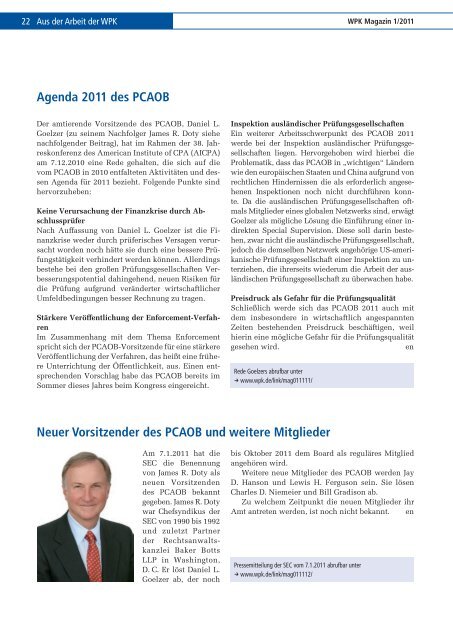 WPK Magazin 1/2011 - Wirtschaftsprüferkammer