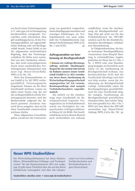 WPK Magazin 1/2011 - Wirtschaftsprüferkammer