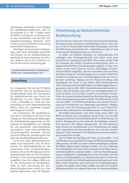 WPK Magazin 1/2011 - Wirtschaftsprüferkammer