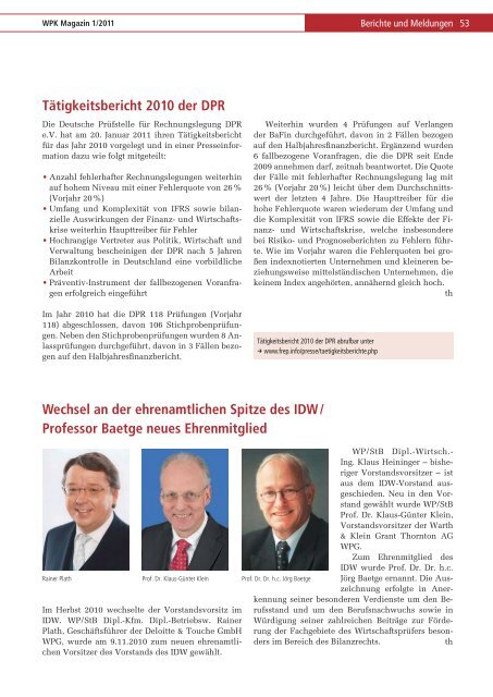WPK Magazin 1/2011 - Wirtschaftsprüferkammer