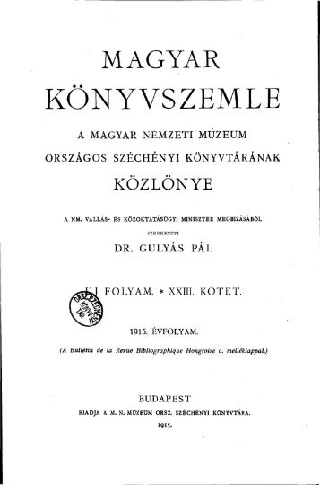 Magyar Könyvszemle Új folyam XXIII. kötet, 1-2. füzet 1915 ... - EPA