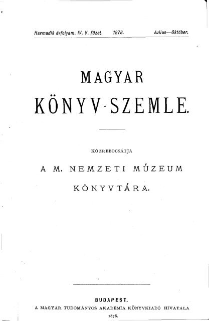 A magyar irodalom 1878-ban - EPA