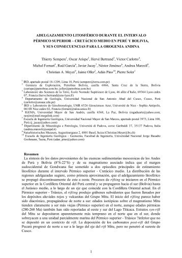 Adelgazamiento litosférico Pérmico superior Cretácico medio Perú y Bolivia